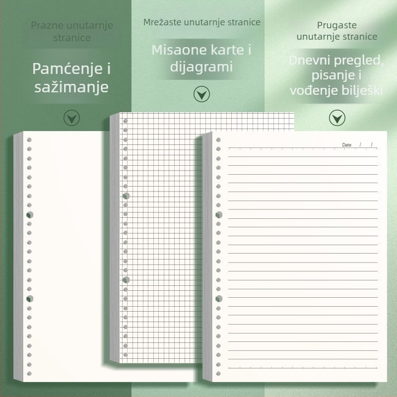 B5 bilježnica s uklonjivim listovima i prozirnim PVC omotom, visoka estetska vrijednost, A5 format, dnevnik za srednju školu i studente