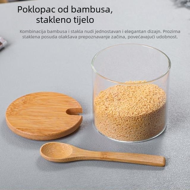 Stakleni set posuda za začine u kuhinji, za čvrste začine, trodijelni set, mogućnost otiska logotipa, moderni minimalistički stil