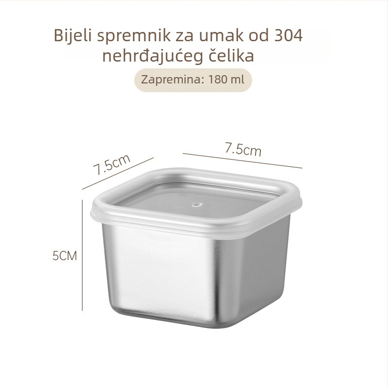 Kvadratna posuda od 304 nehrđajućeg čelika sa poklopcem – zatvoren mini spremnik za umake i dresinge