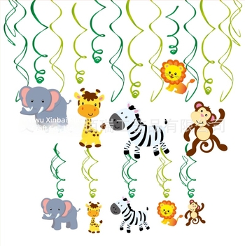 Spiralne ukrasne figure s crtanim životinjama – pozadina s temom Zoo za rođendansku proslavu, papir, anime crtani stil, rekviziti za dekoraciju prostora