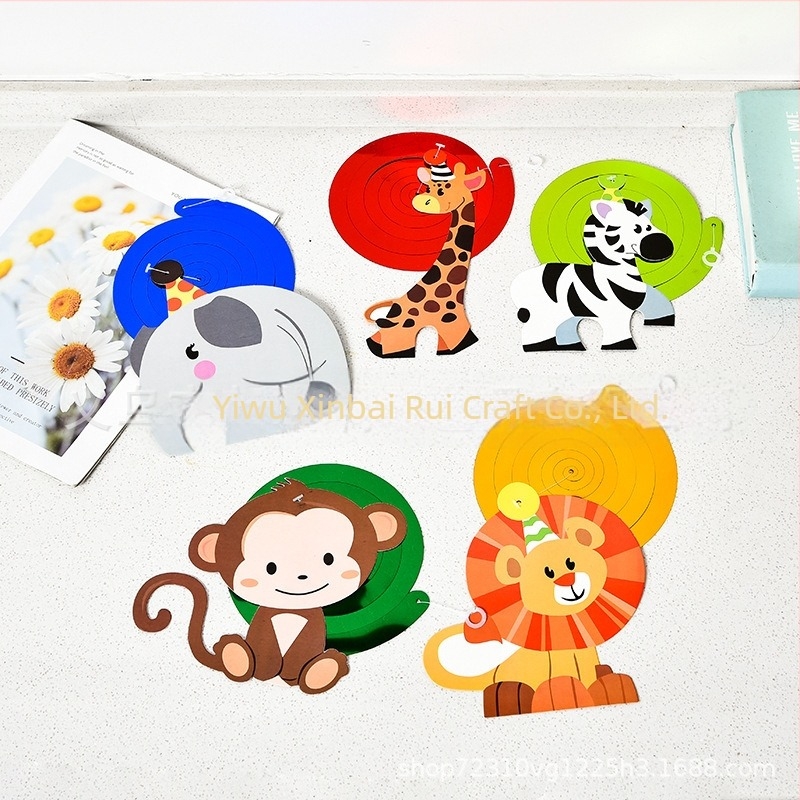 Spiralne ukrasne figure s crtanim životinjama – pozadina s temom Zoo za rođendansku proslavu, papir, anime crtani stil, rekviziti za dekoraciju prostora