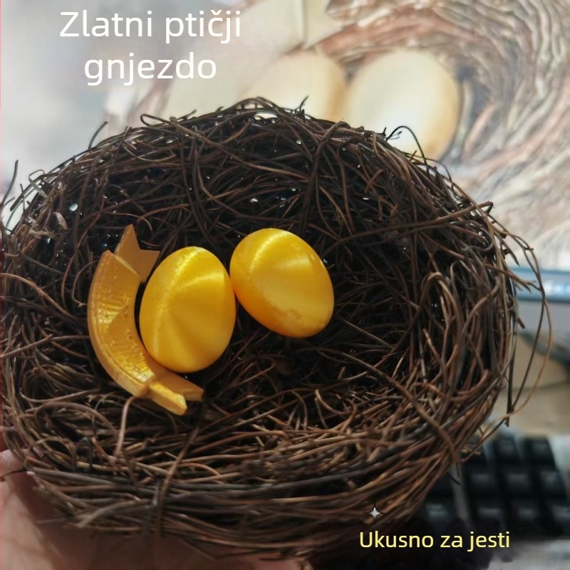 Krištalni ukrasni model – Delta Action, zlatno ptičje gnijezdo s jajetom, plastika, ispis, bez mogućnosti prilagodbe, IP nije ovlašten.