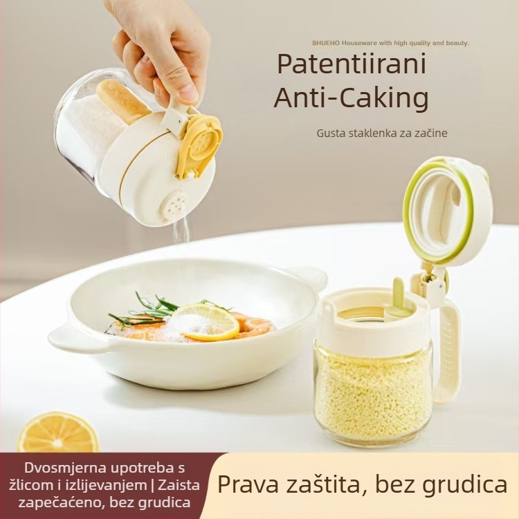 Staklena posuda za začine s poklopcem i žličicom, prozračna, kvaliteta hrane