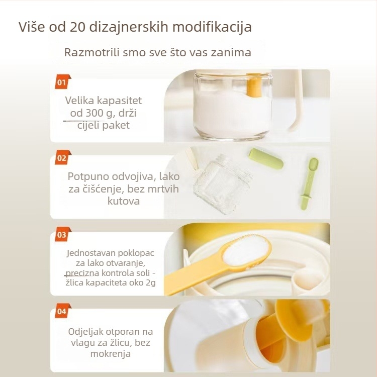 Staklena posuda za začine s poklopcem i žličicom, prozračna, kvaliteta hrane