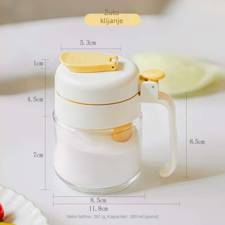 Staklena posuda za začine s poklopcem i žličicom, prozračna, kvaliteta hrane