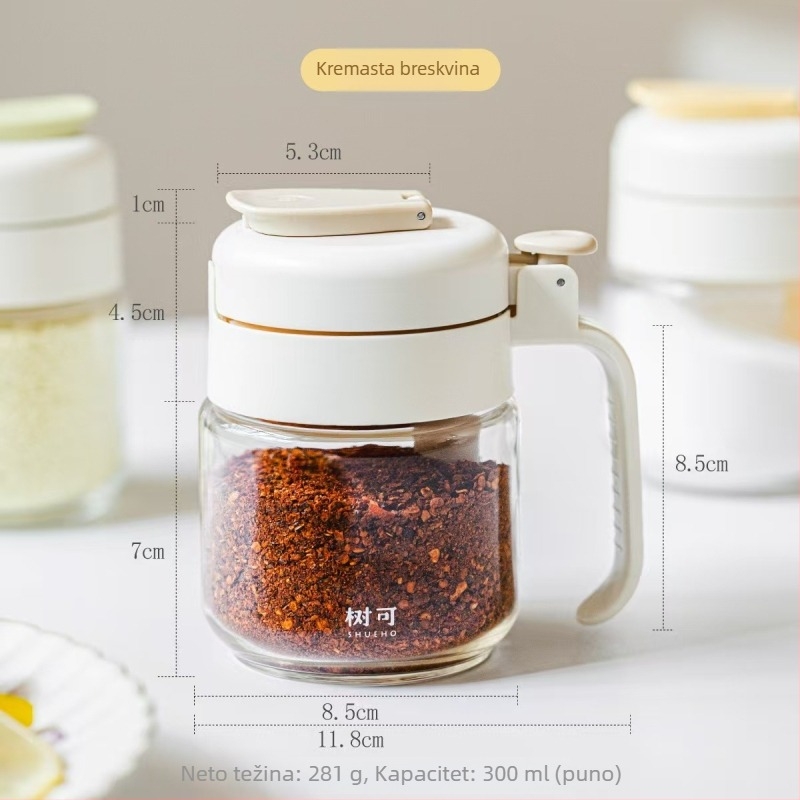 Staklena posuda za začine s poklopcem i žličicom, prozračna, kvaliteta hrane