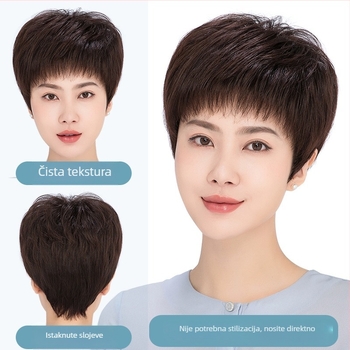 Perika kratka ravna od pravih ljudskih dlačica, s punom pokrivenom glave, model 6086A, za žene, mogućnost bojanja
