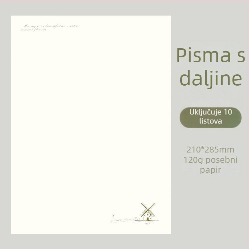 Vintage literarni papir za pisma – minimalistički stil, retro europski romantični dizajn, debeli premium papir, prazne stranice, 10 listova