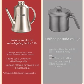 Flasa za ulje od 316L nehrđajućeg čelika, debelo tijelo, kuhinjski filter, velik kapacitet, za sojin umak