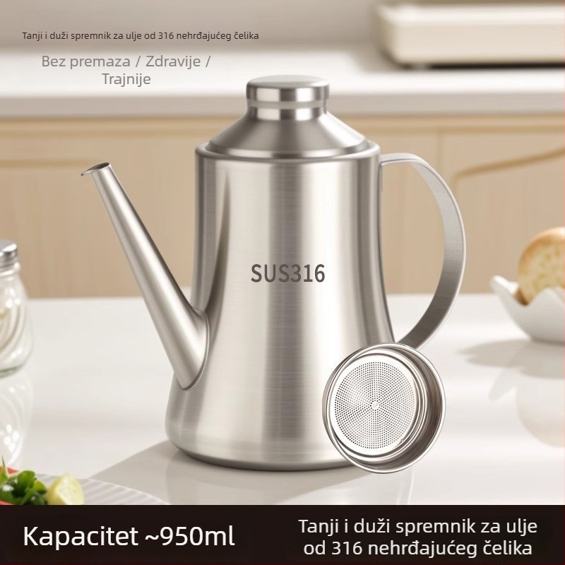 Flasa za ulje od 316L nehrđajućeg čelika, debelo tijelo, kuhinjski filter, velik kapacitet, za sojin umak