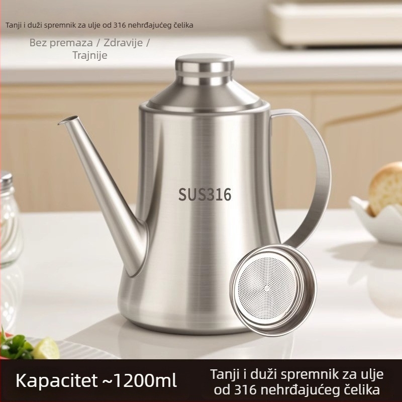 Flasa za ulje od 316L nehrđajućeg čelika, debelo tijelo, kuhinjski filter, velik kapacitet, za sojin umak