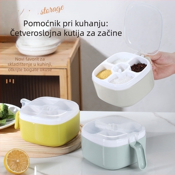 Kutija za začine sa četiri odjeljka i poklopcem – plastika, za čvrste začine, moderni minimalistički dizajn