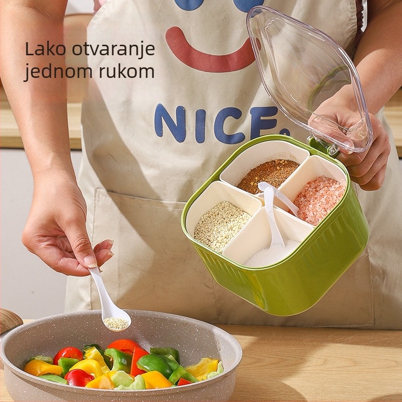 Kutija za začine s višekomornim integriranim dizajnom, otporna na prašinu, plastična, moguć tisak logotipa, Taste bear