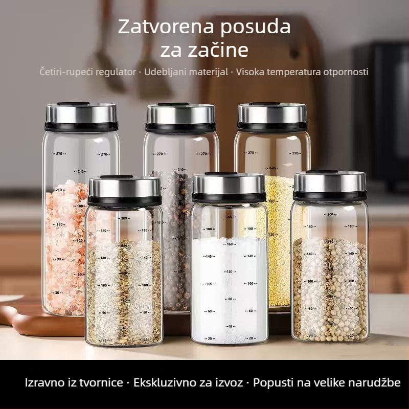 Set staklenih posuda za začine od borosilikatnog stakla, Constant luck, za čvrste začine, mogućnost ispisa logotipa i prilagodbe