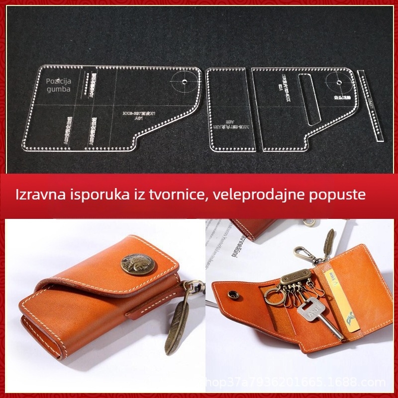 Akrilni šablon za dizajn kućišta ključeva i novčanika — mrežni crtni uzorak za DIY kožne rukotvorine