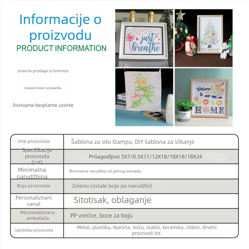 Ruwell šablona za sitotisak s samoljepljivom, višekratno upotrebljivom šupljom mrežom za DIY tisak na odjeći — kodovi RW2312306, RW2312310, RW2312308