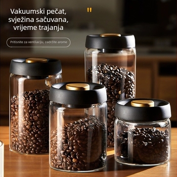 Staklena posuda za pohranu s pritisknim poklopcem — otporna na vlagu, za mlijeko u prahu, čaj i zrna kave; 501–800 ml, cilindričnog oblika, borosilikatno staklo, mikrovalna kompatibilna