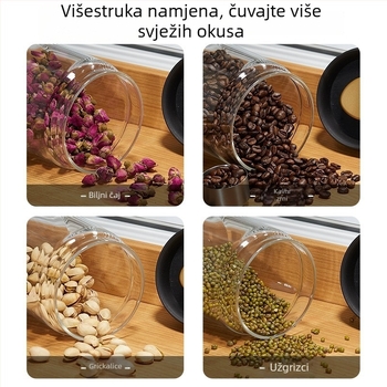 Staklena posuda za pohranu s pritisknim poklopcem — otporna na vlagu, za mlijeko u prahu, čaj i zrna kave; 501–800 ml, cilindričnog oblika, borosilikatno staklo, mikrovalna kompatibilna