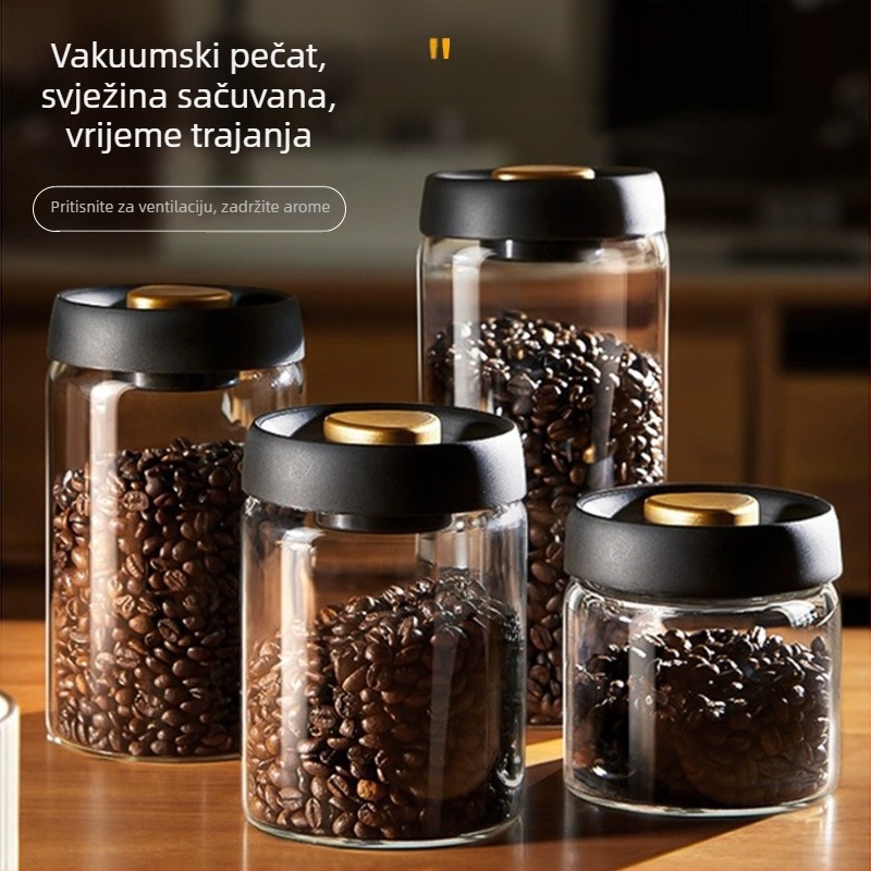 Staklena posuda za pohranu s pritisknim poklopcem — otporna na vlagu, za mlijeko u prahu, čaj i zrna kave; 501–800 ml, cilindričnog oblika, borosilikatno staklo, mikrovalna kompatibilna