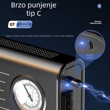 Pametna prijenosna automobilska pumpa s manometrom, USB punjenje, 24V/200W, ABS kućište, 30 L/min