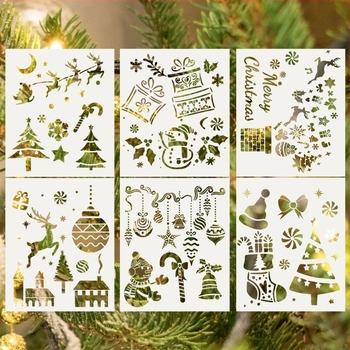 PET šablona za božićnu temu za DIY zidnu grafitnu sliku sprejom — Brand Yiwu Purple Butterfly Arts and Crafts Factory; Materijal: PET; Uvoz: Ne; IP dopuštenje: Ne; Licencirane privatne marke: Ne