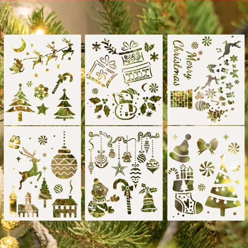 PET šablona za božićnu temu za DIY zidnu grafitnu sliku sprejom — Brand Yiwu Purple Butterfly Arts and Crafts Factory; Materijal: PET; Uvoz: Ne; IP dopuštenje: Ne; Licencirane privatne marke: Ne
