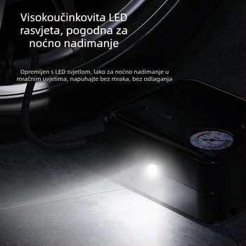 Pumpa za napuhavanje auto guma, 12V DC, 120W, 25 L/min, kabel ≈ 3 m, jednodijelni cilindar, osvjetljenje