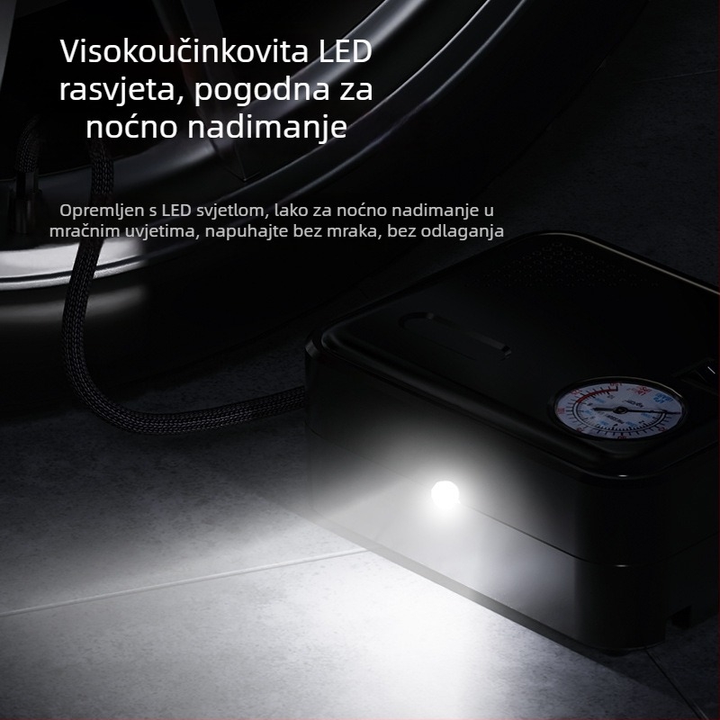 Pumpa za napuhavanje auto guma, 12V DC, 120W, 25 L/min, kabel ≈ 3 m, jednodijelni cilindar, osvjetljenje