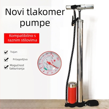 Sepas vintage ručna pumpa od nehrđajućeg čelika s manometrom za bicikl — tijelo od željeza, 0.8 kg