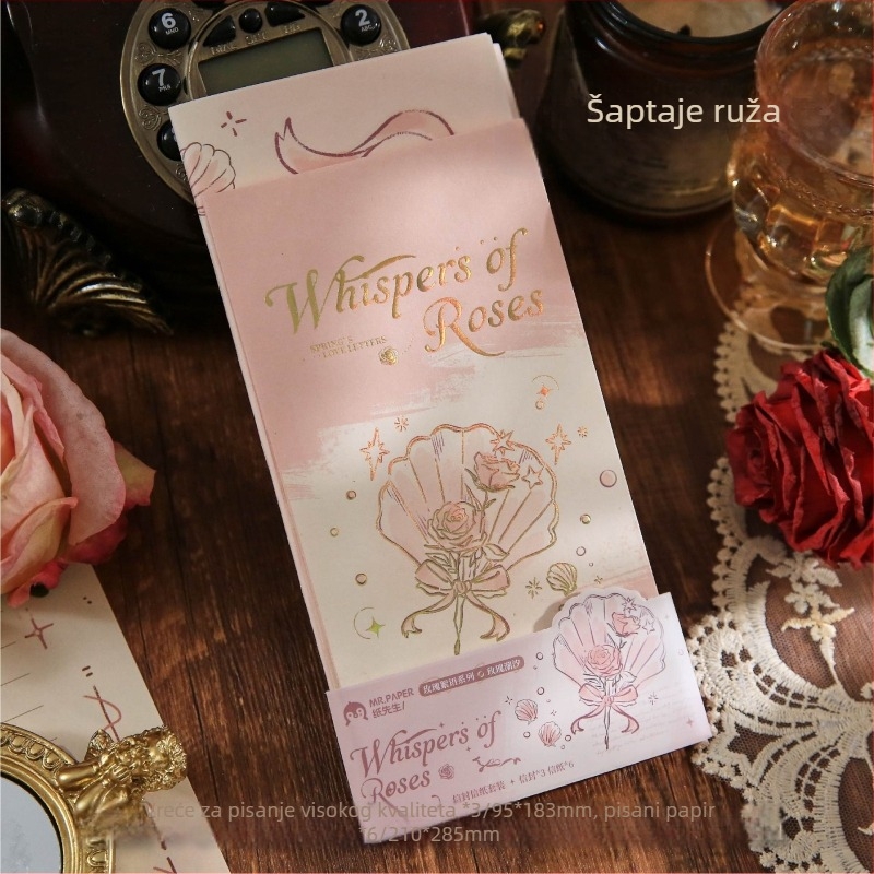 Mr.paper Set pisaća i kuverti, papir za pisanje, Rose Whisper serija, tema Željena ruža