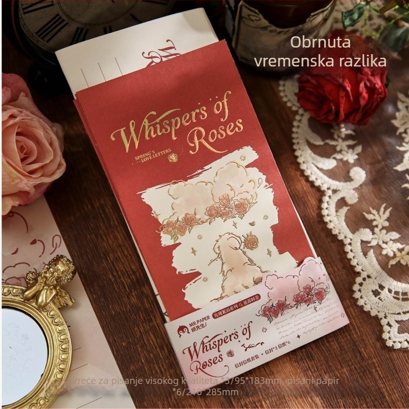 Mr.paper Set pisaća i kuverti, papir za pisanje, Rose Whisper serija, tema Željena ruža