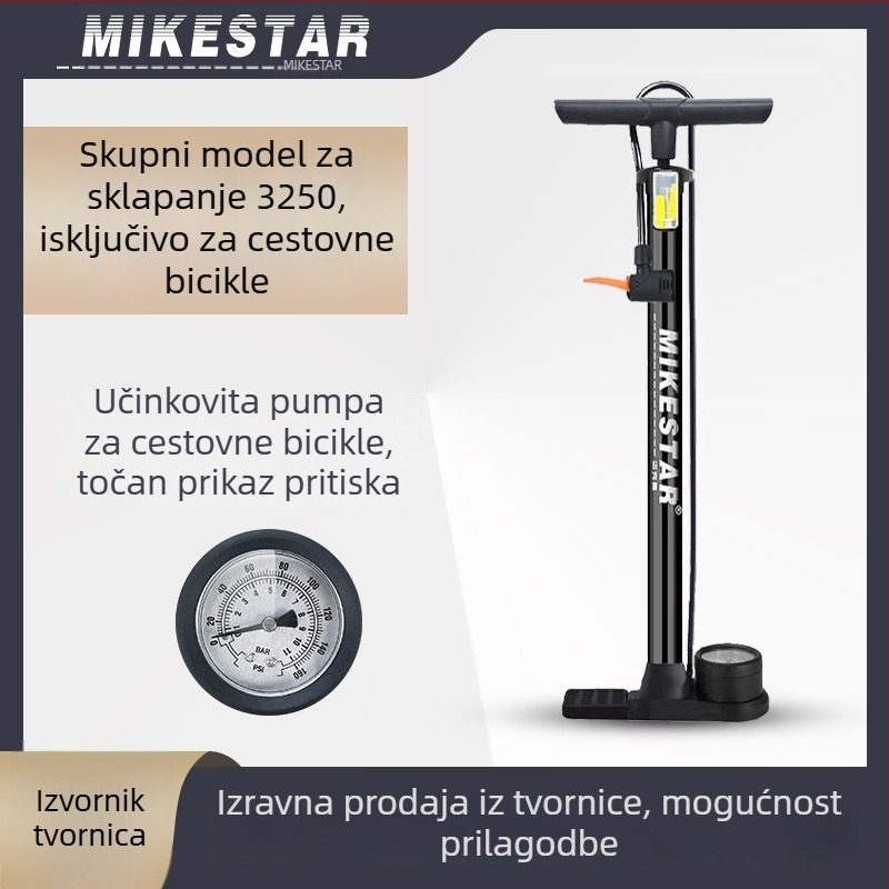 Ručna prijenosna pumpa visokog tlaka za bicikle i košarku – XZ-3250, metalno kućište, 140 PSI, uključuje višefunkcionalnu iglu za lopte