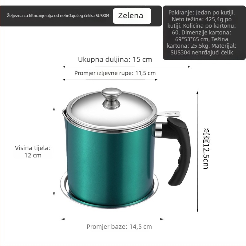 Nerđajući čelični lonac za ulje sa filter mrežicom i filtrskom šalicom