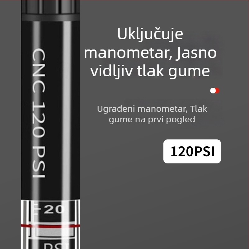 Ručno prijenosna pumpa za bicikl s manometrom, aluminijsko kućište, mini veličina, visok tlak do 120 psi