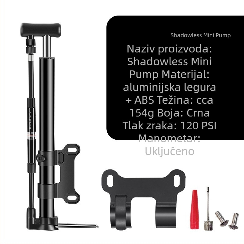 Ručno prijenosna pumpa za bicikl s manometrom, aluminijsko kućište, mini veličina, visok tlak do 120 psi