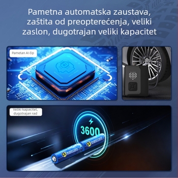 Riboton automobilska pumpa za zrak, prijenosna, kabelska, 80W, 5V, jednosilindrična, 25 L/min, s baterijom