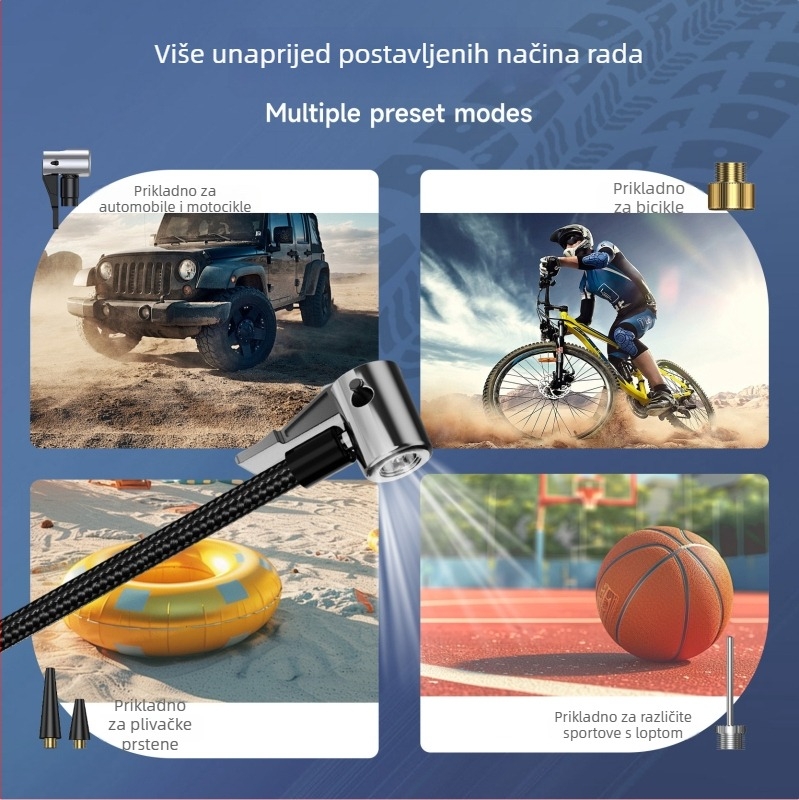 Riboton automobilska pumpa za zrak, prijenosna, kabelska, 80W, 5V, jednosilindrična, 25 L/min, s baterijom