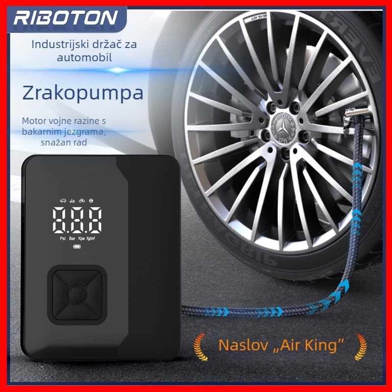 Riboton automobilska pumpa za zrak, prijenosna, kabelska, 80W, 5V, jednosilindrična, 25 L/min, s baterijom