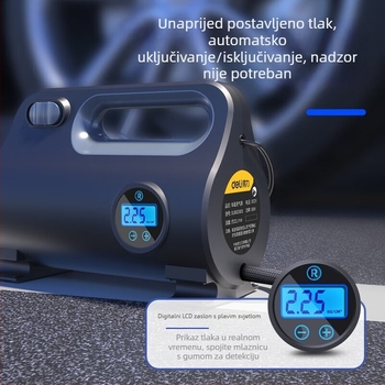 Automobilski inflator – prijenosna visokotlačna pumpa s unaprijed postavljenim tlakom guma, 120W, USB punjenje, jednocilindrični, pokazivački zaslon