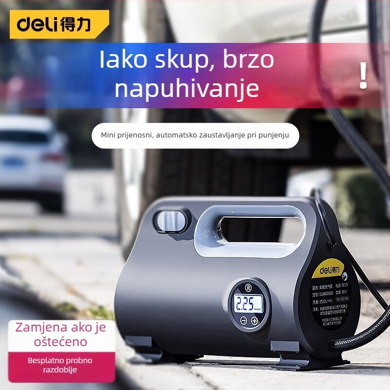 Automobilski inflator – prijenosna visokotlačna pumpa s unaprijed postavljenim tlakom guma, 120W, USB punjenje, jednocilindrični, pokazivački zaslon