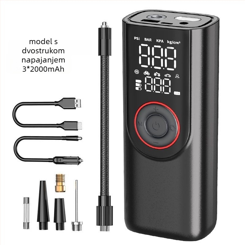 Prijenosna mini električna pumpa za gume za auto i bicikl, 12V DC, 80W, 6A, 35 L/min, digitalni zaslon