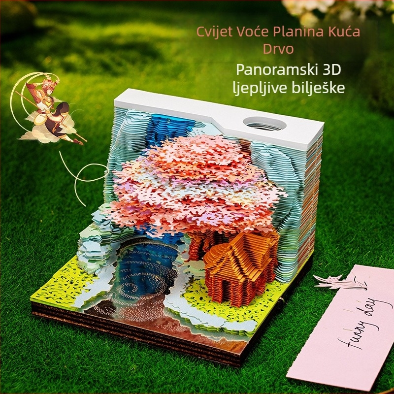 3D kućica na drvetu s temom Flower and Fruit Mountain — stil papirnih cigli, strgajući podsjetnici, dekorativni dar, Kailin, IP odobreno