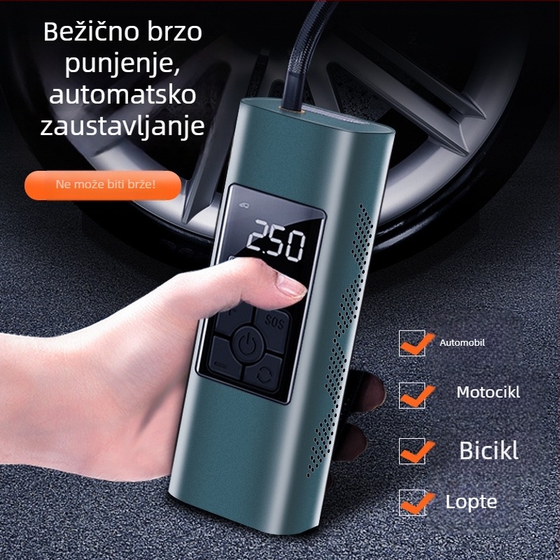 Prenosna auto pumpa za zrak s digitalnim zaslonom, mjerač tlaka u gumama, USB punjenje, 80W, 12/11.1V
