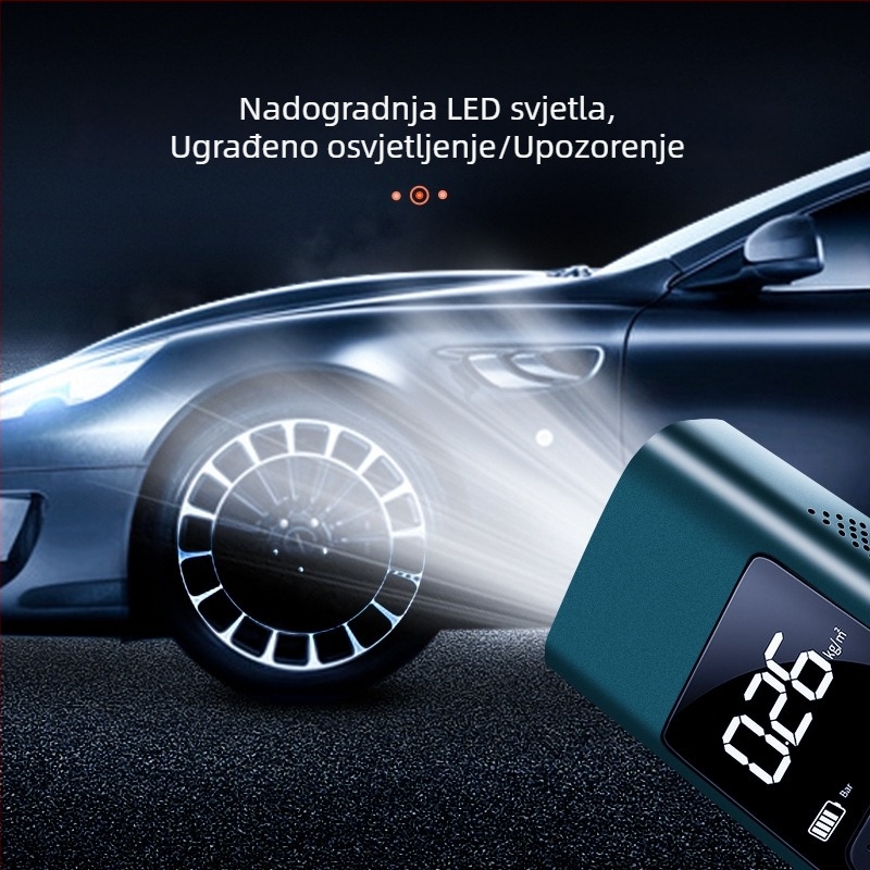 Prenosna auto pumpa za zrak s digitalnim zaslonom, mjerač tlaka u gumama, USB punjenje, 80W, 12/11.1V