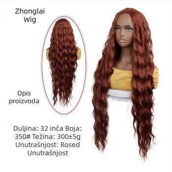 Paruka s dugom kovrčavom kosom i dugim fringeom, vlakna otporna na visoke temperature, može se bojati, model G08 350#, Zhonglai Hair Products