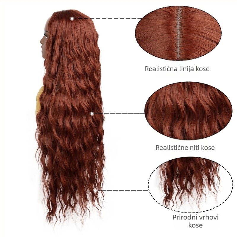 Paruka s dugom kovrčavom kosom i dugim fringeom, vlakna otporna na visoke temperature, može se bojati, model G08 350#, Zhonglai Hair Products