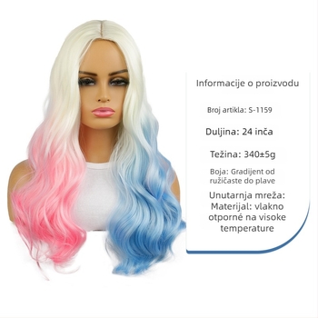 Harley Quinn inspirirana cosplay perika, duga kosa s kovrčama, dizajn za cijelu glavu, model S-1159, vlakna otporna na visoku temperaturu