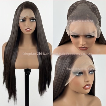 Tamno smeđa mat perika s Lace Front, otporna na visoke temperature vlakna, djelomično ručno rađena, 13x4, puna peruka, prirodan stil
