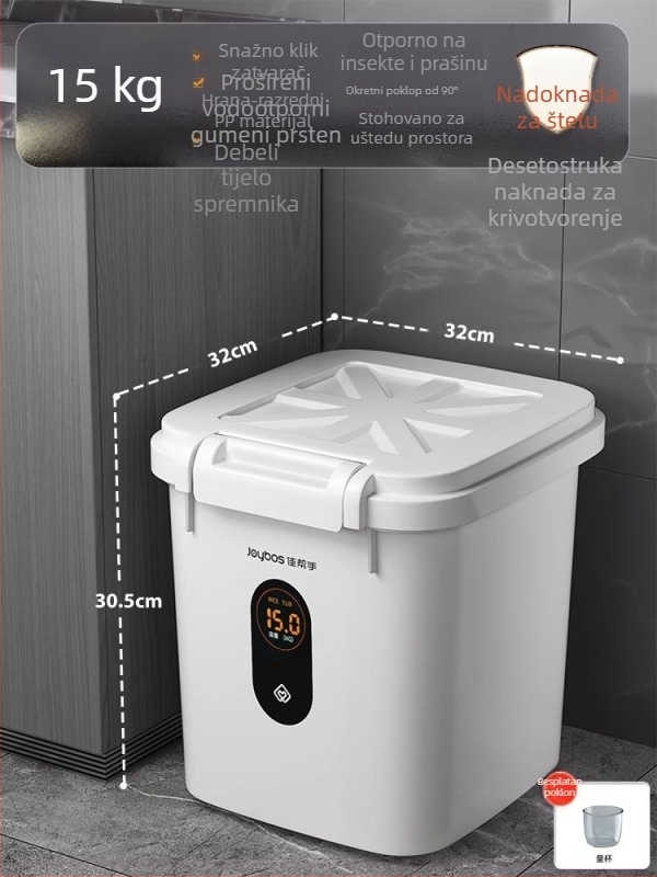 Kutija za skladištenje riže i brašna – zatvorena, otporna na vlagu i insekte, kapacitet 9–10 L, PP plastika, moderan stil