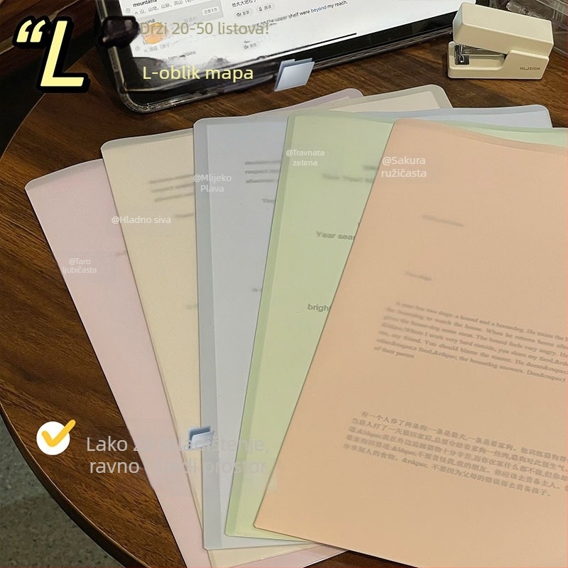 L-oblika plastični folder s više stranica za A4 dokumente, moderan i velikog kapaciteta, debljina ploče 20 mm, stezaljka 305×220 mm.